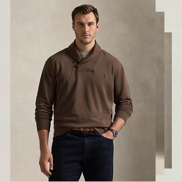 NWT Polo Ralph Lauren Luxury Jersey Shawl Collar Pullover Nutmeg Brown Size 3XLT